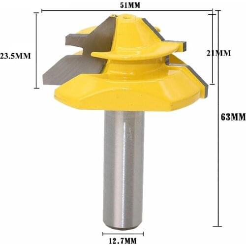 12mm 1pc 1/2" Shank Medium 45 Degree Lock Miter Router Bit 3/4" Stock Tenon Cutter for Woodworking Tools Wood Bit MC03135