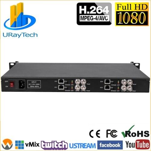 1U Rack 4 Channels H.264 SD HD 3G SDI to IP Video Streaming Encoder Decoder with RTSP RTMP UDP ONVIF HLS RTMPS SRT RTP