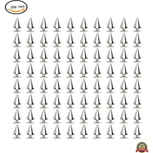 200pcs 7mmx9.5mm Silver Bullet Cone Spike and Stud Metal Screw Back for DIY Leather Crafts Stud Spike Belt Bag Clothes Rivet
