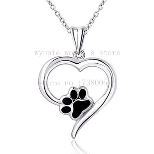 2017 New arrive Forever Love Heart Puppy Paw Pendant Necklace Pet Paw Print Necklaces Cute Animal Dog cat Memorial jewelry