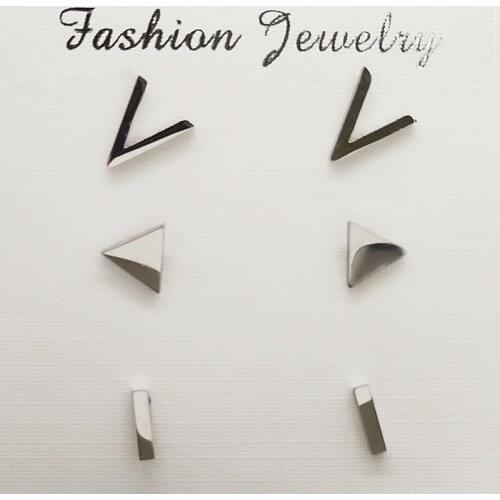 3 pairs V Geometric Stainless Steel Earings Set for Women Silver Color Earings Jewelry aretes acero inoxidable mujer E612787S05