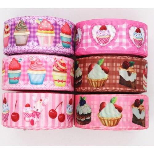 50 Yards 1'' 25MM Cake Printed Grosgrain Ribbons For Hair Bows DIY Handmade Materials Y20010903