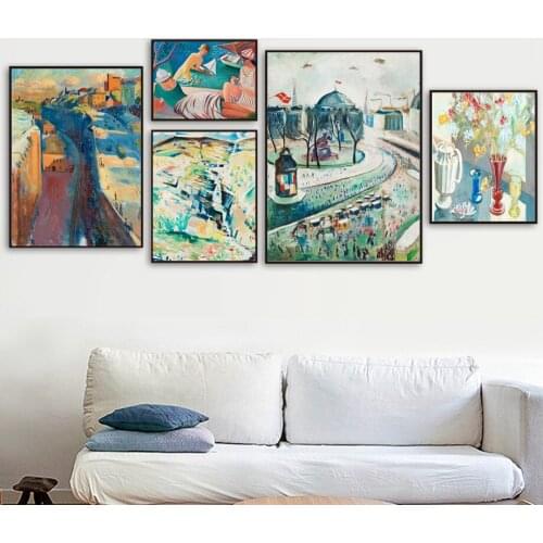 Abstract Vintage Nordic Landscape Poster Flower Street House Wall Art Prints Canvas Painting Wall Pictures For Living Room Decor