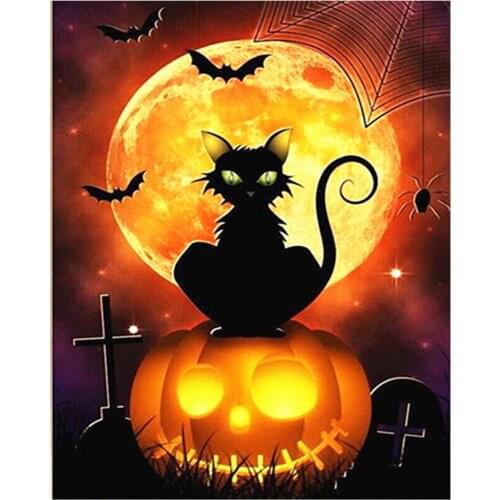 Muxun Halloween Diamond Painting Cat Cross Stitch Embroidery Cartoon Full Square Diamond Art Rhinestones Home Decor Gift Rp160