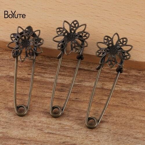 BoYuTe Custom (200 Pieces/Lot) 35*1.4MM Pins Welding 19MM Filigree Flower Handmade Diy Brooch Base Jewelry Accessories