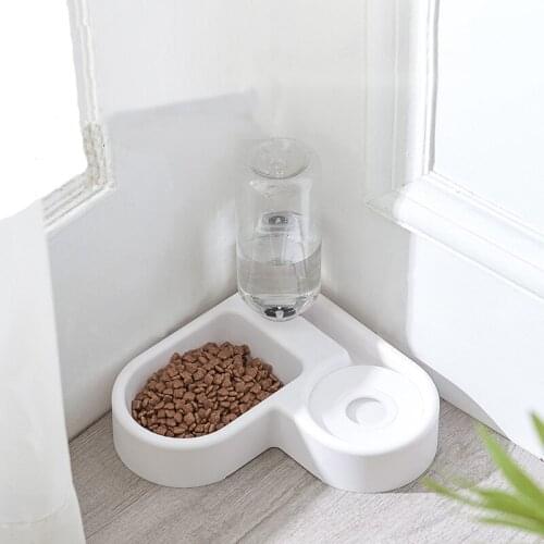 Pet Bowl With Water Bottle Cat And Puppy Feeding Tool Food Feeder Automatic Water Feeder Corner Design Pet Feeding Water Bowl