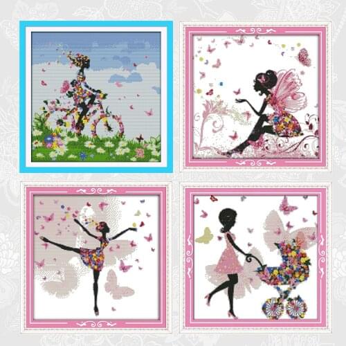 Flower Fairy Series Cross-stitch Pattern 11CT 14CT Printed Canvas Chinese Embroidery DIY Handmade Needlework Cross Stitch Kits