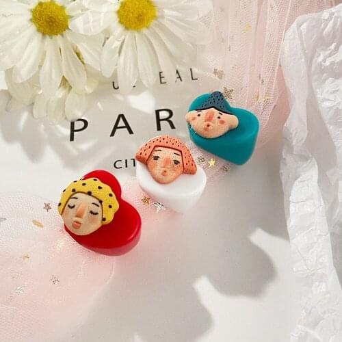 European and American new creative jewelry with geometric cartoon face ring bracelet cute funny graffiti resin ring for female