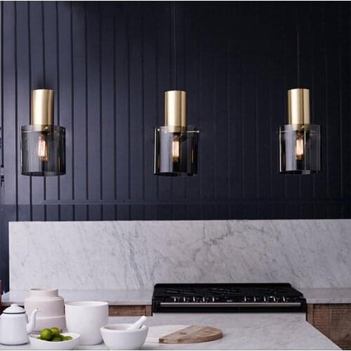 Personality E14 led single head pendant lamps Modern smoke gray glass kitchen bedroom bedside study restaurant hanging light