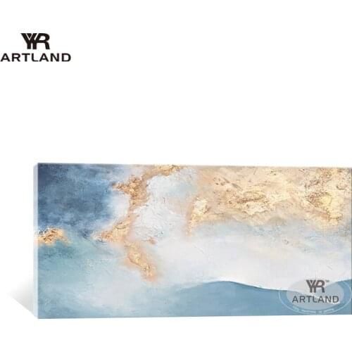 Quadro Hand painted canvas oil painting blue and gold sky abstract scenery wall art poster picture for living room bedroom