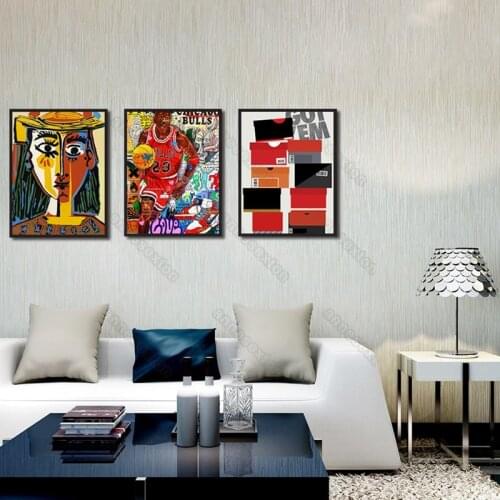 American Style Canvas Painting Character Shoe Box Play Football Graffitis Poster and Print for Home Rooms Gallery Wall Decoratio