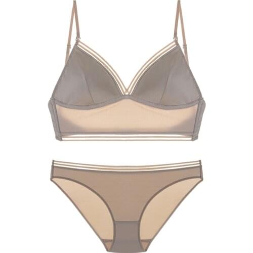 2020 New Ice Silk Big Backless Bra Smooth Thin Triangle Cup Halter Wireless Bra and Panties Set Underwear Women Lingerie