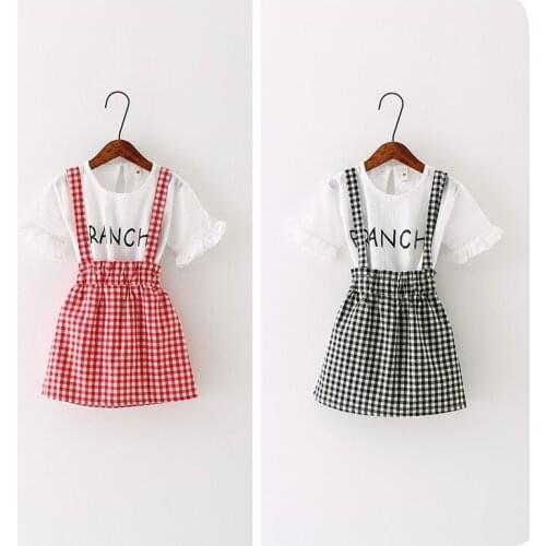 Korean 16 Summer Wear New Pattern Girl Childrens Garment Short Sleeve T Lattice Straps 2 Pieces Suit Children Dress You