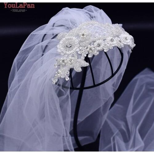 YouLaPan VS91 Lace Applique Beaded Bride Veil Bride Tulle Popular Wedding Bridal Veil with Comb Flower Bride Veil for Marriage