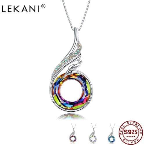 LEKANI Necklace For Women S925 Sterling Silver Phoenix Shape Colorful Round Austria Crystal Zirconia Pendant Necklace Jewelry