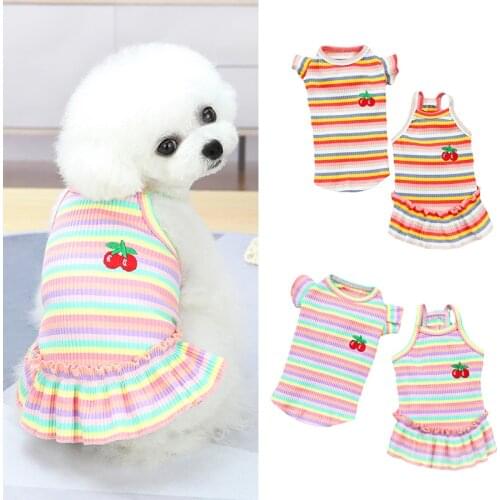 Summer Stripe Puppy Cat Dog Dress Shirt Cozy Cotton Pet Dresses for Small Dogs Clothes Mascotas Skirt Vest Chihuahua Costume