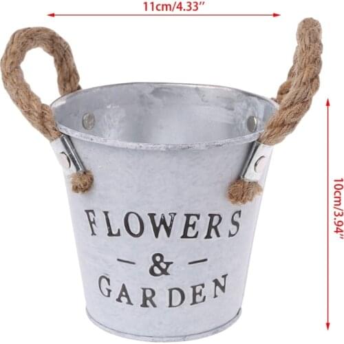 Small Metal Buckets Planters Flower Decorative Vases With Rope Handles