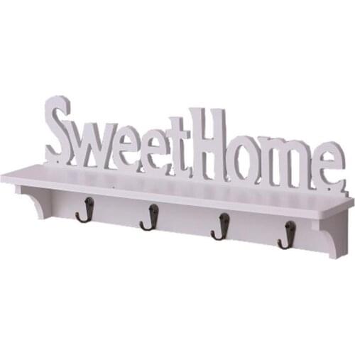 Fashion Entryway Shelf Organizer With 4 Key Hooks Wood Wall Mount Shelf Key Storage Rack With Key Hooks For Living Room Bed Room