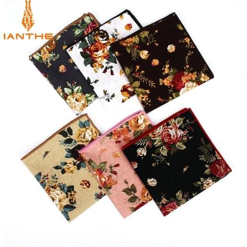 Mens Suits Linen Handkerchiefs Woven Floral Printing Pocket Square Hankies Mens Business Casual Square Pockets Hanky Towel