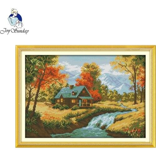 Joy Sunday The Autumn Stream Counted Cross Stitch Diy 11CT14CT Cross Stitch Set Wholesale Cross-stitch Kit Embroidery Needlework