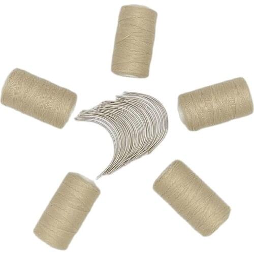 Thread needle kit 25 pcs C curved needle with 5 small rolls blonde color hair weaving cotton thread
