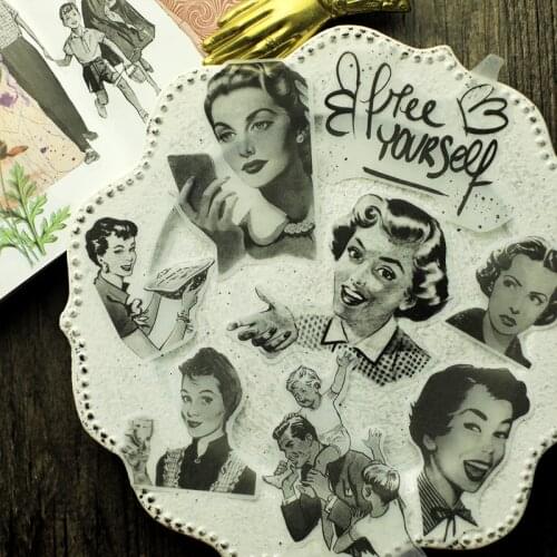 Vintage Black and White Character Sticker DIY Scrapbook Bottom Collage Phone Album Diary Gift Sealing Decoration Sticker