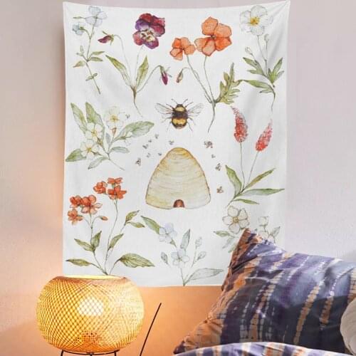 Bees Tapestry Hippie Plants Tapestry Wall Hanging Boho Decoration Kawaii Room Decor Decoration Murale Chambre Decoration Mural