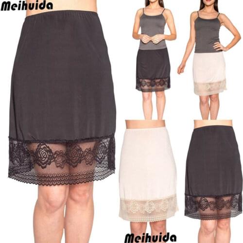 Women Waist Intimate Plus Size Soft Petticoat Lace Patchwork Slips Lady Comfortable Underskirt Half Slips 3Colors Hot