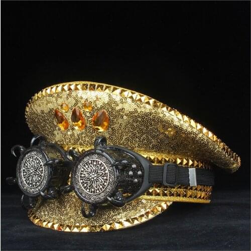 New Men Women Police Hat With Black Metal Classes Captain Hat Adult Hat Performance Military Hat 3 Size