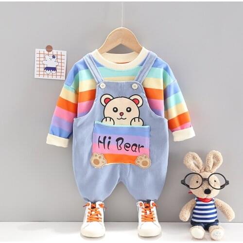 Newborn Baby Girls Boys Clothes Autumn Winter Baby Clothing Casual Stripe Top Strap Suit Outfit Infant Clothing Sets 9 12 Month