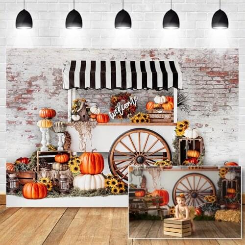 Autumn Backdrop Pumpkin Sunflower Brick Wall Backdrops for Photographers Children Birthday Photocall Background Photo Studio