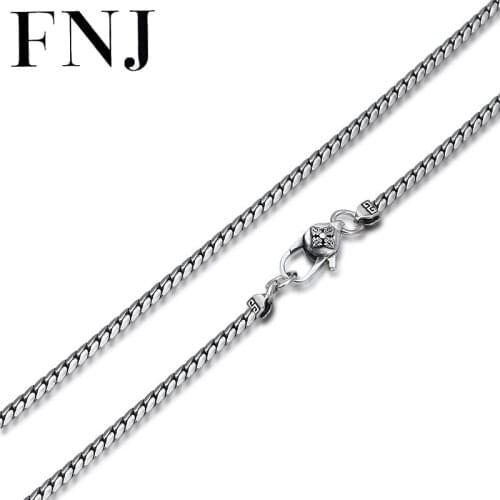 FNJ horsewhip Chain Necklace 925 Silver 3mm 50cm 55cm Fine Cross Original S925 Silver Men Necklaces for Jewelry Making