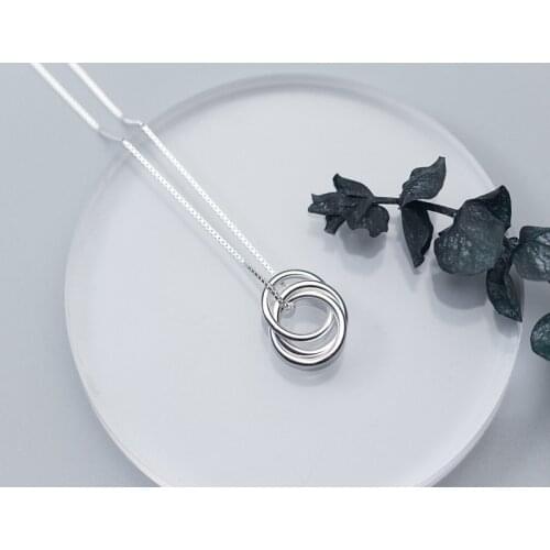 MloveAcc Necklace Jewelry 925 Sterling Silver Necklace Fashion Simple Round Loops Pendant Necklace Chain Personality Gift