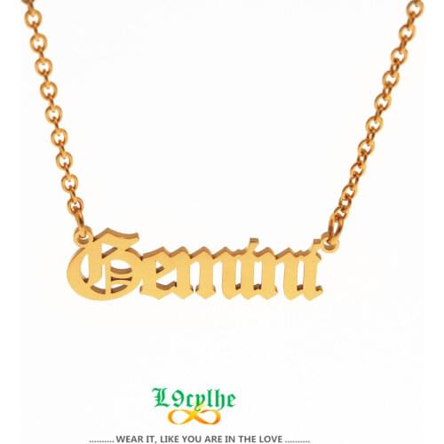 Gothic Letter Jewelry 12 Zodiac Pendant Necklaces For Baby Girl Constellation Bijoux Femme Horoscope Stainless Steel Necklaces