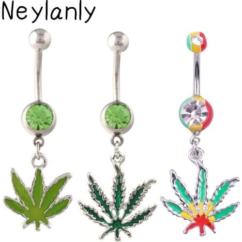 12PCS Pot Maple Leaf Belly Button Rings Body Piercing Jewelry for Cute Girls Womens 316L Surgical Steel Piercing Navel ombligo