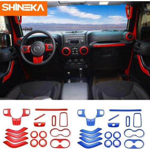 SHINEKA Interior Mouldings For Jeep Wrangler JK 2011+ 4 Doors 18Pcs ABS Interior Decoration Stickers Kit For Jeep Wrangler JK