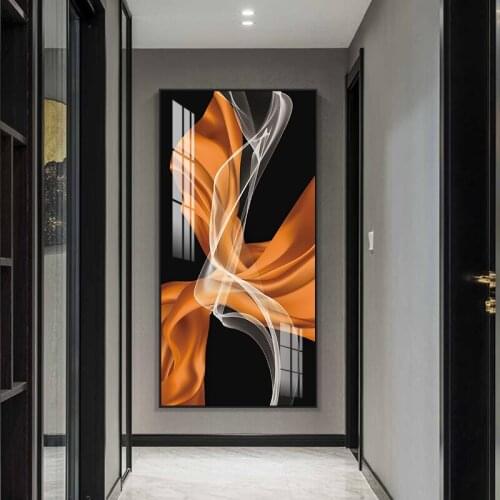 Modern Ribbon Canvas Painting Abstract Line Silk Gilt Gold Foil Posters and Prints Orange Wall Pictures Home Decoration Cuadros