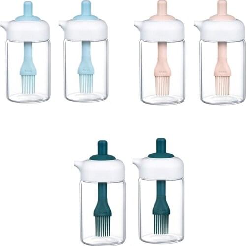 Glass Oil Bottle with Brush,Vinegar Bottle/Sauce Container Pot,Spice Jar with Oil Brush,Kitchen Supplies Tools