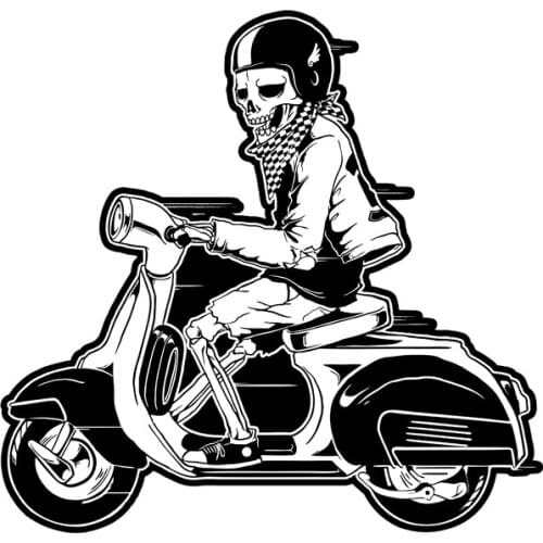 Car Styling Vinyl Stickers for Funny Skull Style Skeleton Riding a Scooter Cool Motor Bikes Electirc Computer Case Decal