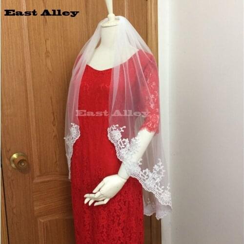 Veu De Noiva Ivory White Bridal Accessories Wedding Veil Fingertip Alencon Lace Appliqued Bridal Veils with Comb