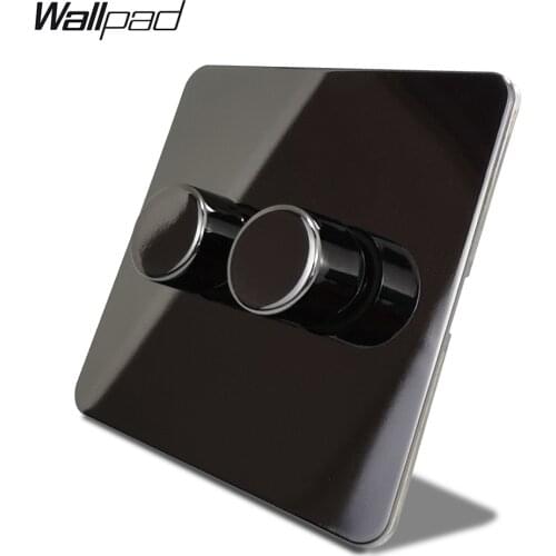 Wallpad Black Nickel 2 Gang 2 Way Double LED Light Dimmer Switch Push On Off Stainless Steel Panel Metal Button