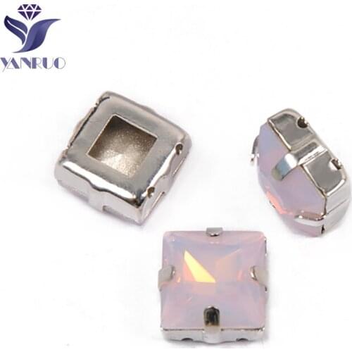 YANRUO 4447 All Sizes Rose Water Opal Princess Square Sew On Crystal Point Back Strass Glass Rhinestones Applique For Dress