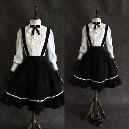 Sweet Lolita Artistic Japanese Vintage Gothic Suspender Skirt Cute Mori Girl Princess Womens Big Hem Black Bust Skirt