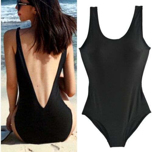 Women One Piece Padded Black Blackless U-neck Sleeveless Swimsuit Bathing Suit Swimwear for Summer Beach Swimming Pool