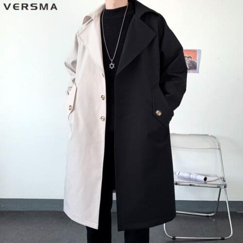 VERSMA Korean Ulzzang Kpop Waterproof Plus Size Trench Coat Men Women Autumn European Gothic Patchwork Male Long Trench Coat 3XL