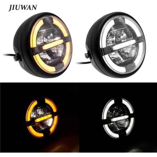 1 Pcs 7 Inch Universal Vintage Round Motorcycle Halo Headlight White/Yellow Light LED Headlamp Fit For Suzuki Victory Honda
