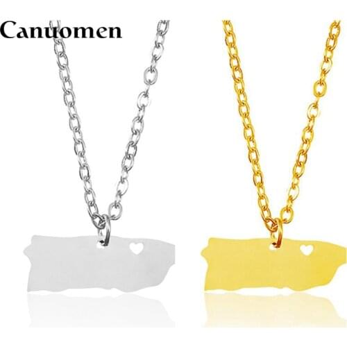 10pcs/Lot Puerto Rico Map Pendant Necklace Stainless Steel Silver Gold Love Hometown Gift Engraving Women Necklaces Jewelry