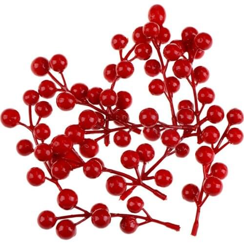10pcs Party Decor Wedding Bud Bouquet Diy Fruit Craft Artificial Mini Cherry Berries Pearl Flower Stamen Christmas Decoration