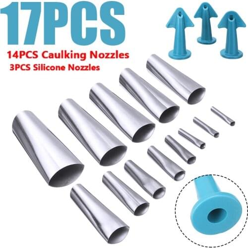 17pcs Glue Caulk Nozzle Set Perfect Caulking Finisher Kit Stainless Scraper Applicator Filler Reusable Caulking Finishing Tool