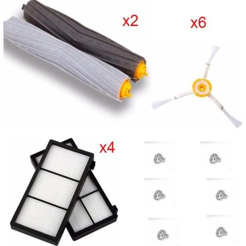 2 set Tangle-Free Debris Extractor + 4 Hepa filter + 6 side brush fit for iRobot Roomba 800 900 Series 870 880 980